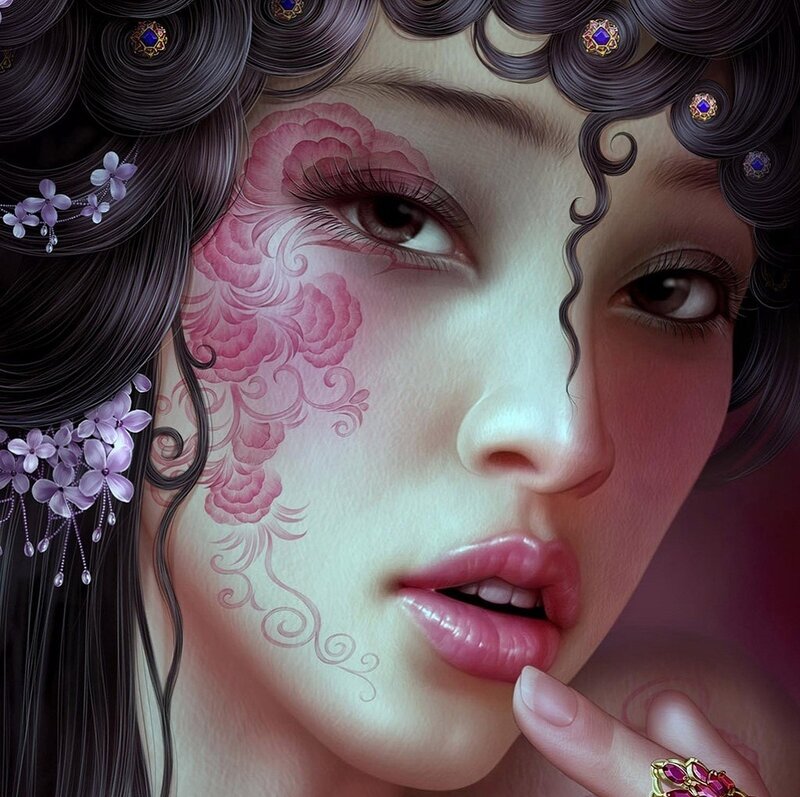 Woman with Floral Face Art — Pink