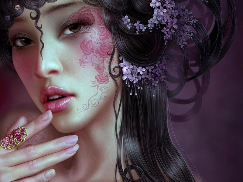 Woman with Floral Face Art — Purple, Dramatic
