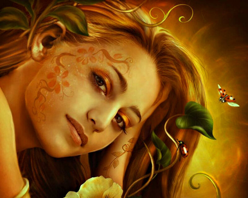 Woman with Floral Face Paint — Gold