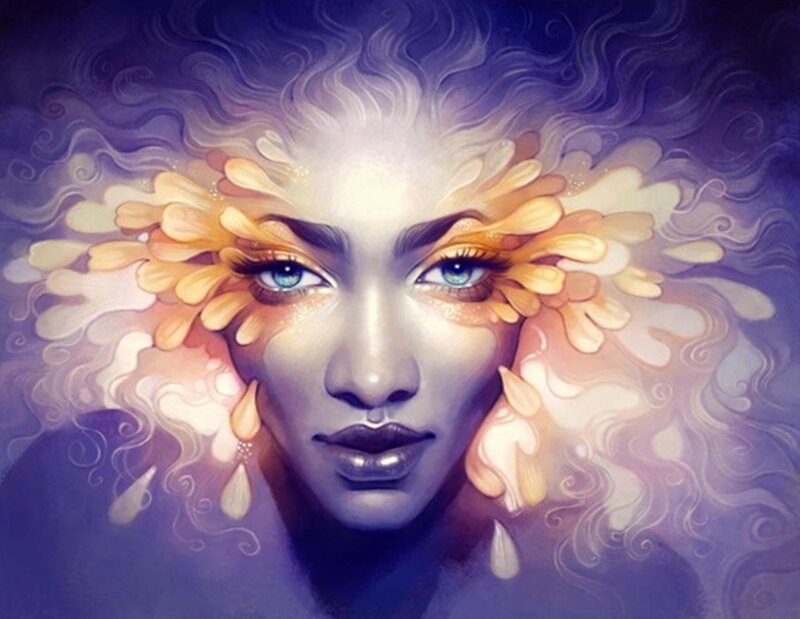 Woman with Floral Face — Purple