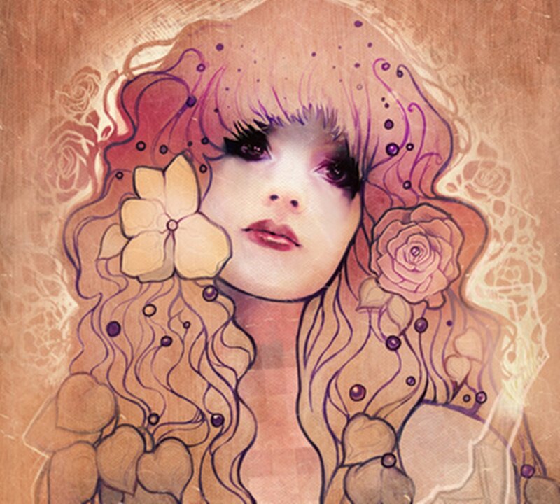 Woman with Floral Hair — Brown, Dreamy