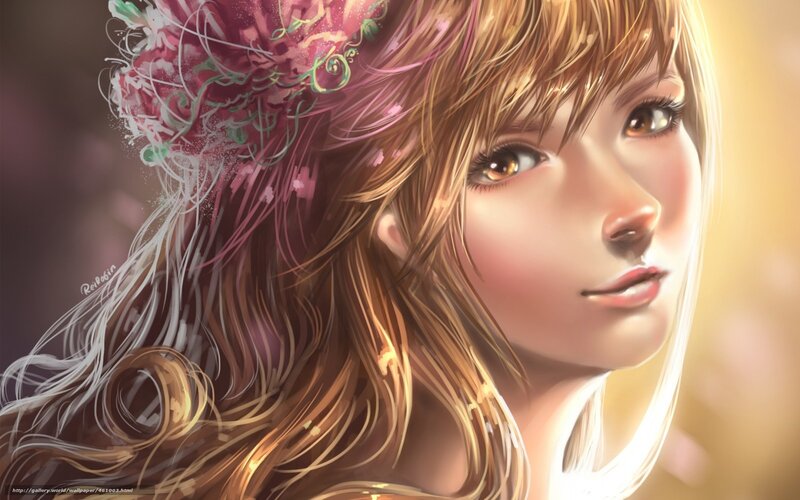 Woman with Floral Hair — Brown, Serene, Sunset