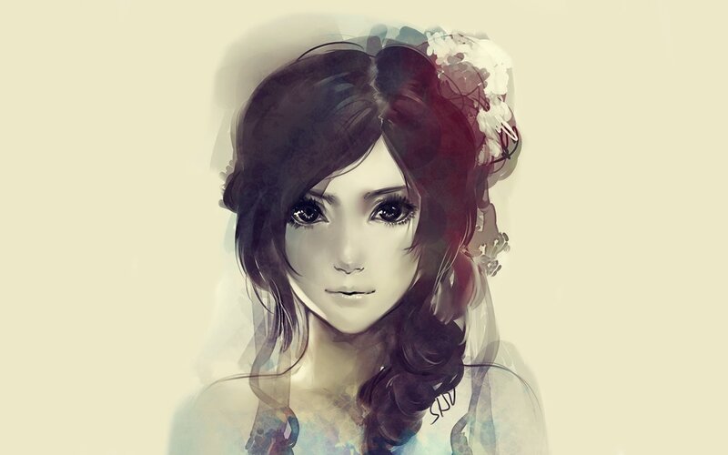 Woman with Floral Hair — Brown, Serene