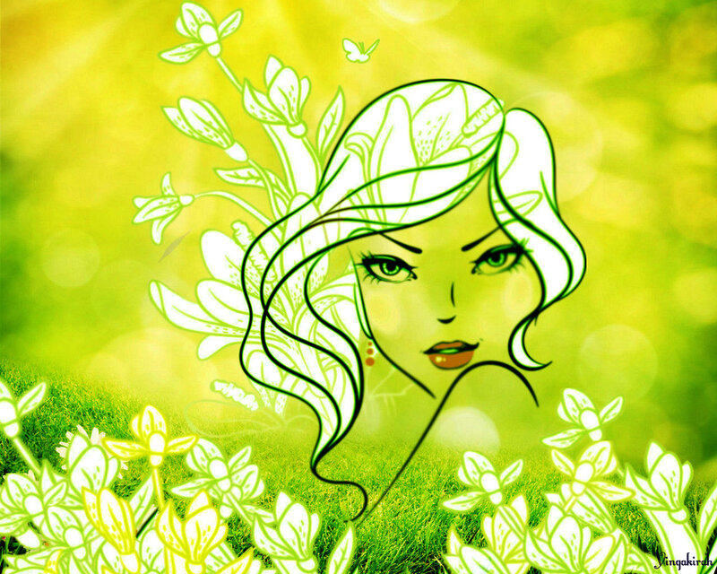 Woman with Floral Hair — Green, Serene, Spring