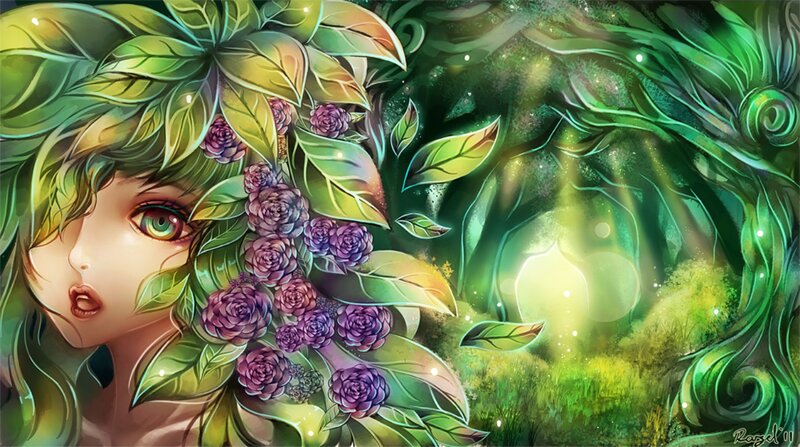 Woman with Floral Hair — Green, Serene