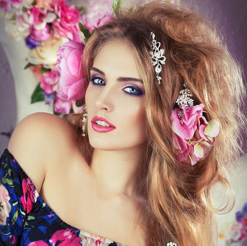Woman with Floral Hair — Pink, Dramatic