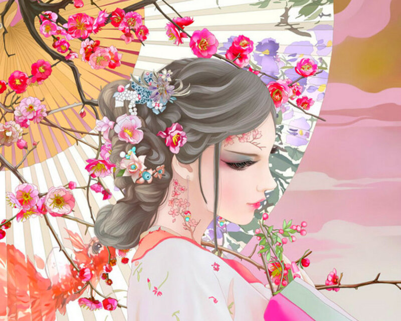 Woman with Floral Hair — Pink, Serene, Spring