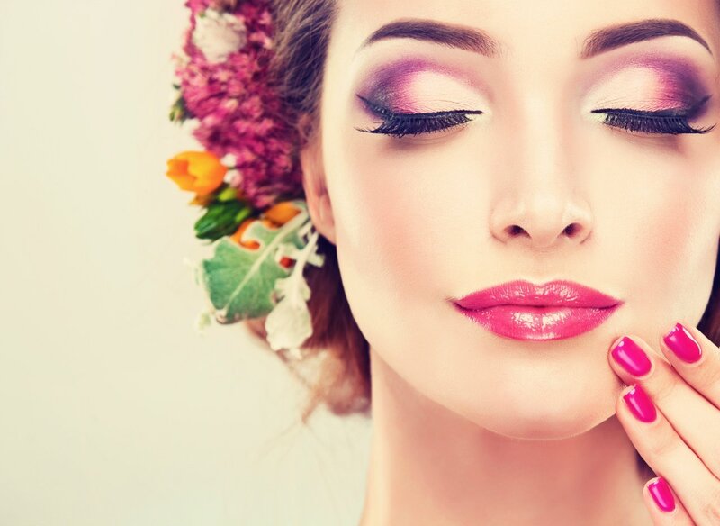 Woman with Floral Hair — Pink, Serene