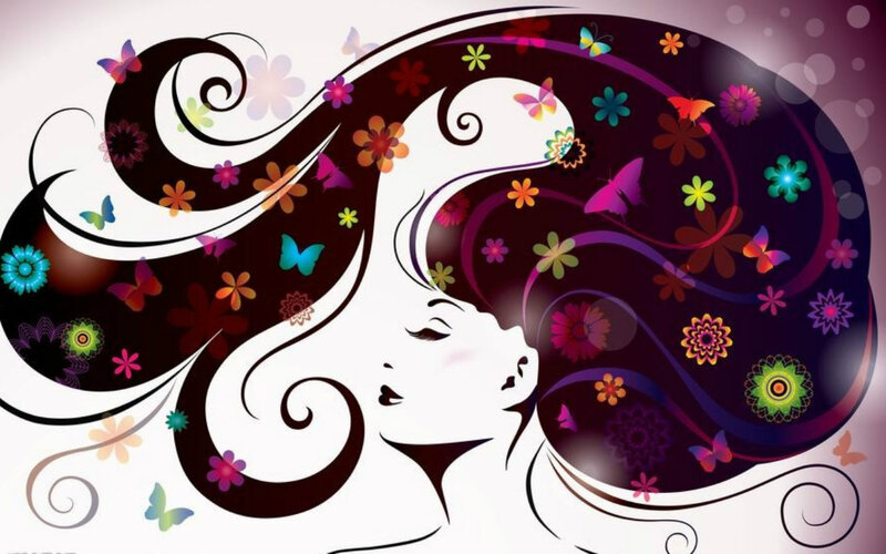 Woman with Floral Hair — Purple, Dreamy