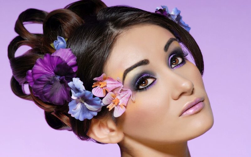 Woman with Floral Hair — Purple