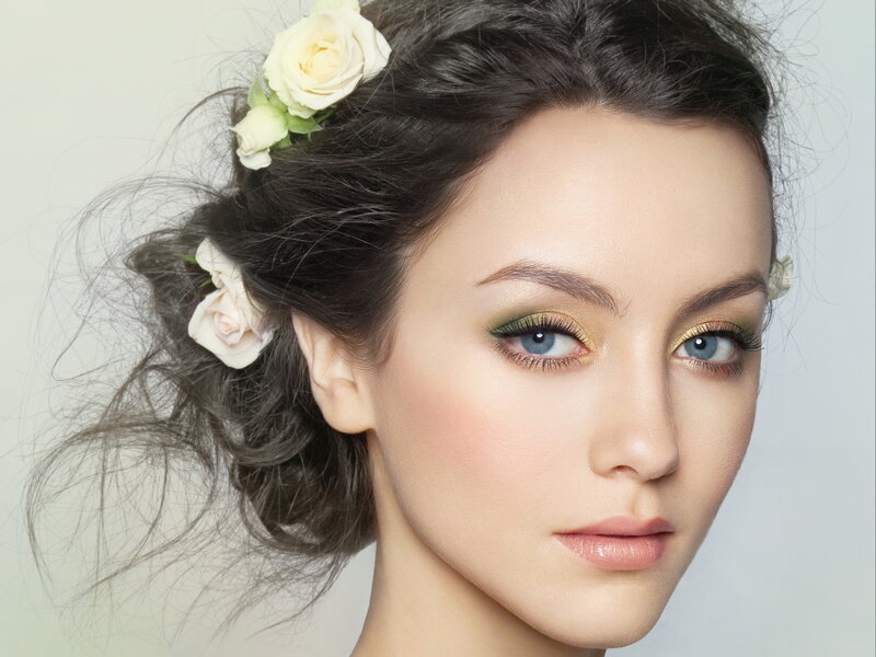 Woman with Floral Hair — White, Serene, Photograph