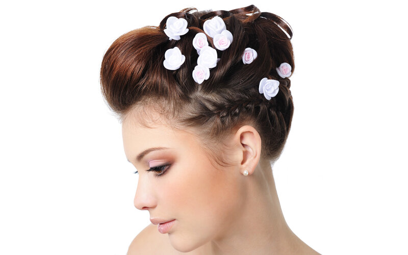 Woman with Floral Hairdo — White