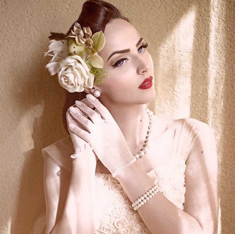 Woman with Floral Hairpiece — Beige
