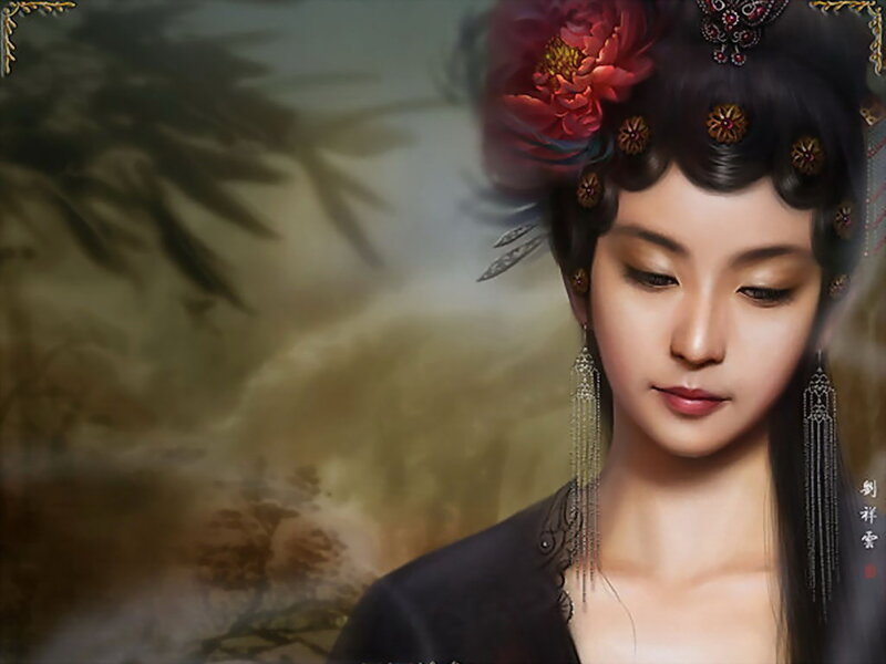 Woman with Floral Hairpiece — Black, Serene