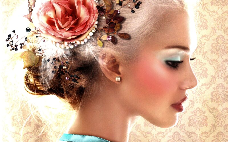 Woman with Floral Hairpiece — Pink