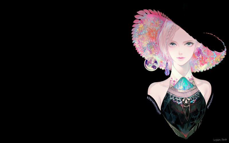 Woman with Floral Hat — Black, Dramatic