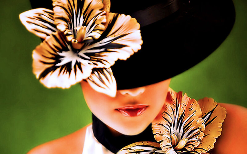 Woman with Floral Hat — Black