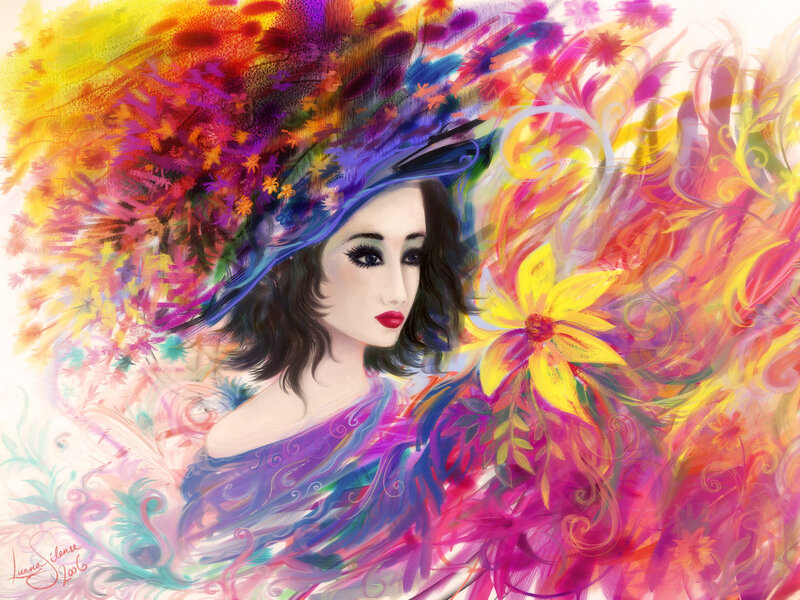 Woman with Floral Hat — Purple