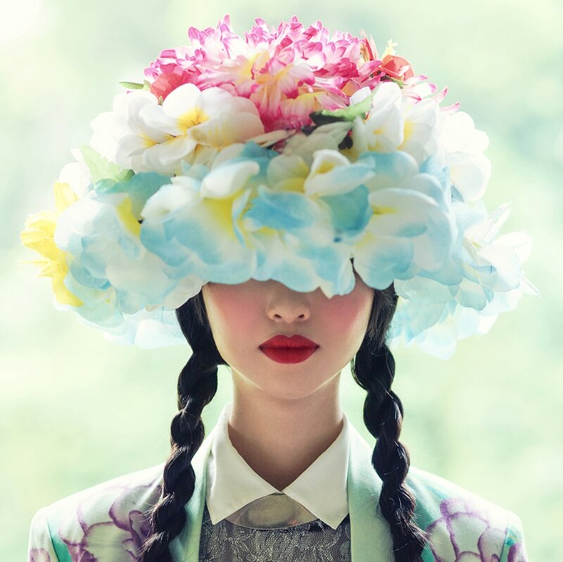 Woman with Floral Hat — White, Dreamy