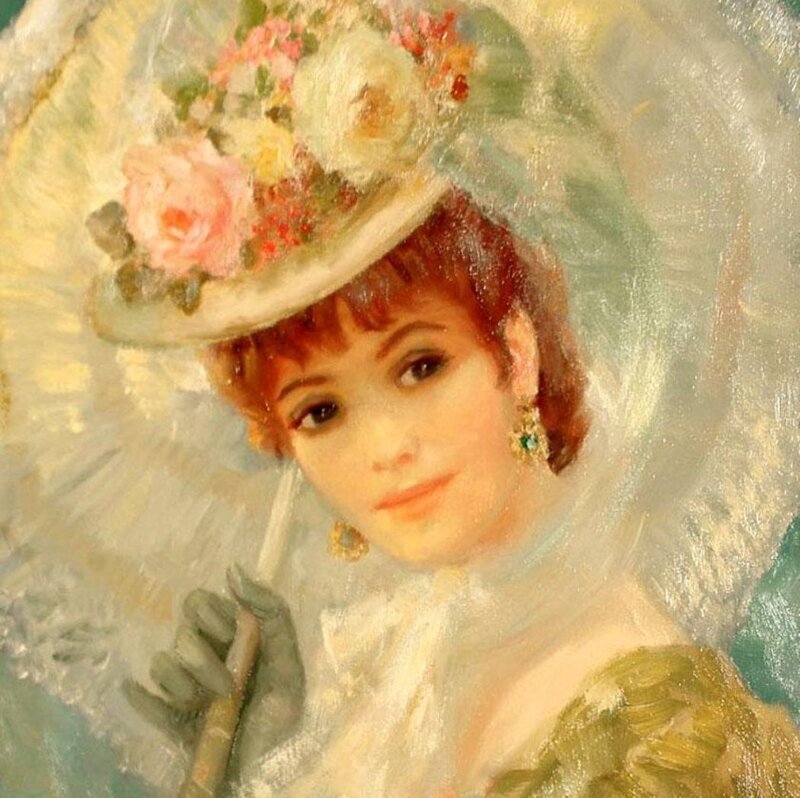 Woman with Floral Hat — White, Serene