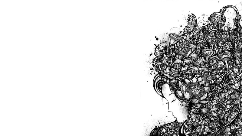 woman with floral head art