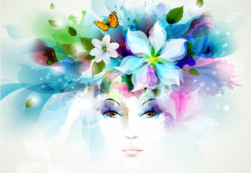Woman with Floral Head — Blue