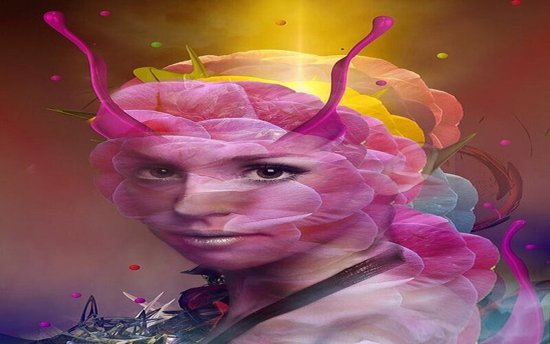 Woman with Floral Head — Pink