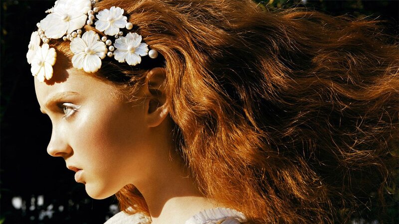 woman with floral headband