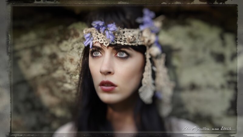 woman with floral headband