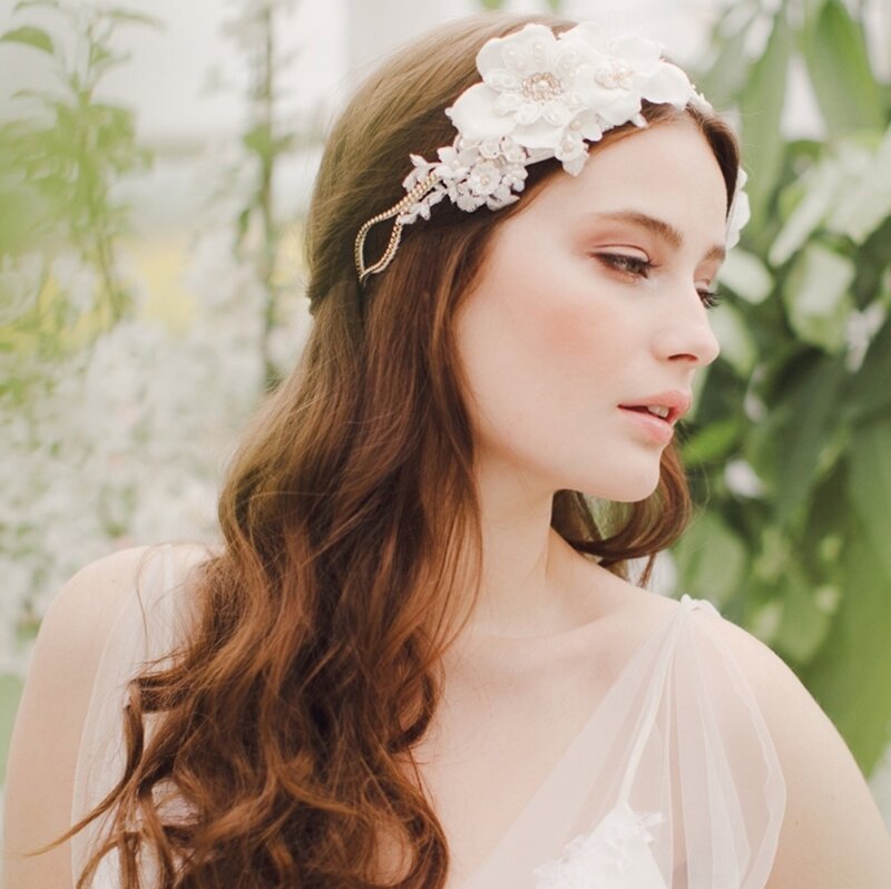 Woman with Floral Headband — White, Serene, Afternoon