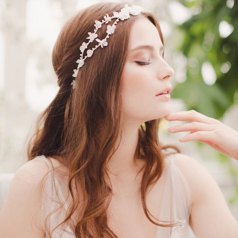 Woman with Floral Headband — White
