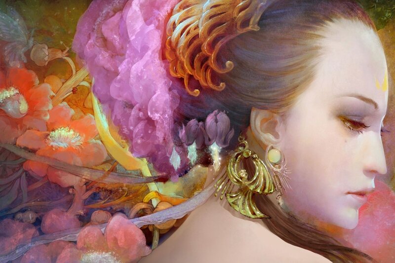 Woman with Floral Headdress — Pink, Serene