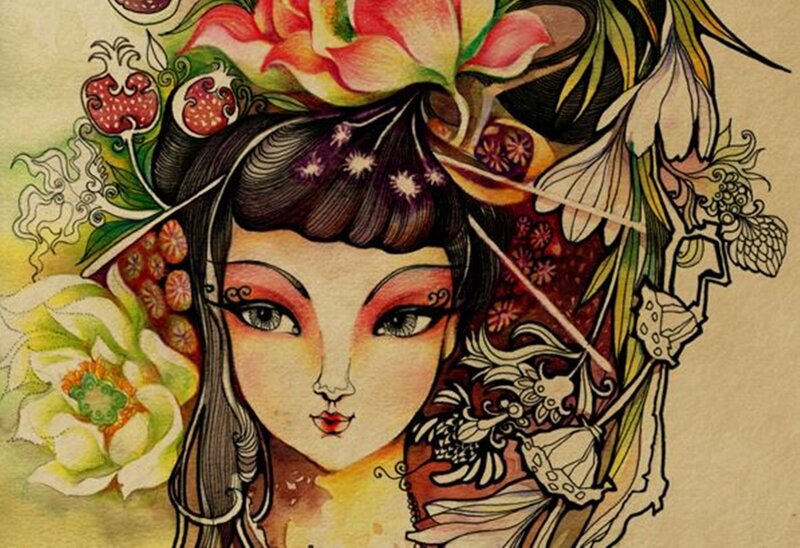 Woman with Floral Headdress — Yellow, Dreamy
