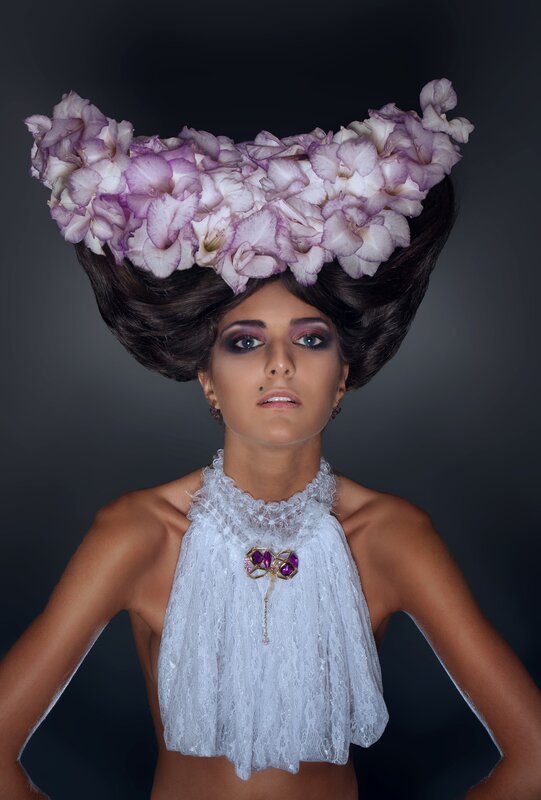 woman with floral headpiece