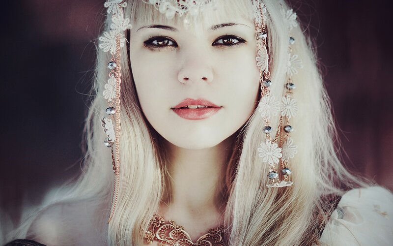woman with floral headpiece
