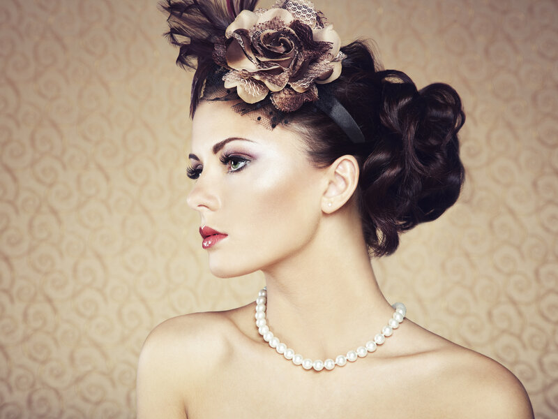 Woman with Floral Headpiece — Beige, Elegant