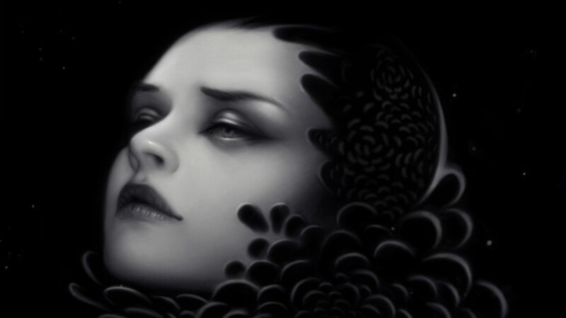 Woman with Floral Headpiece — Black, Dramatic, Night