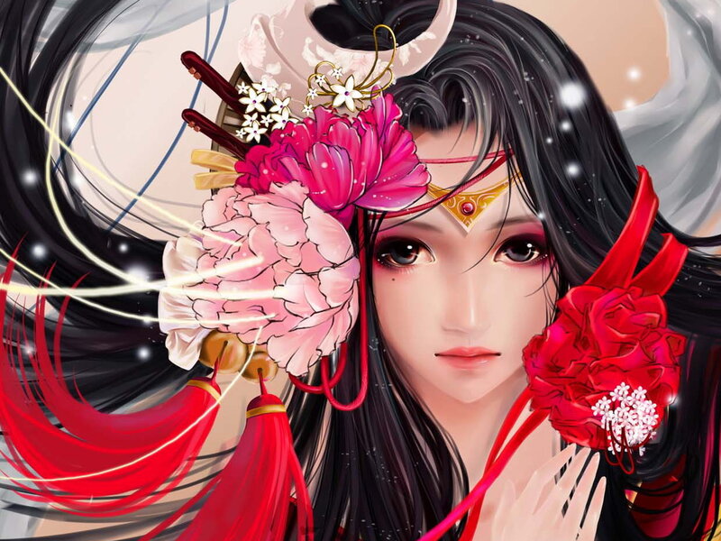 Woman with Floral Headpiece — Black, Dramatic