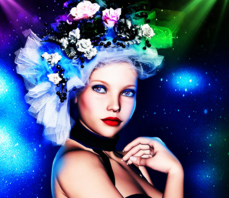 Woman with Floral Headpiece — Blue
