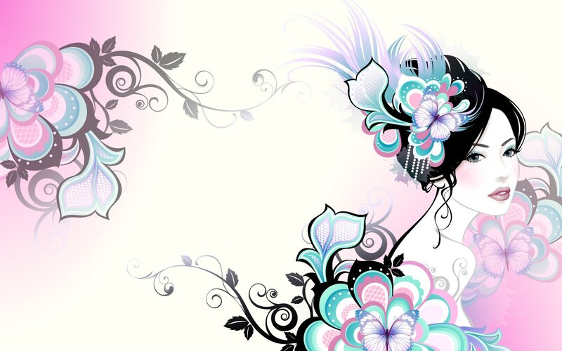 Woman with Floral Headpiece — Pink, Dreamy, Digital Art