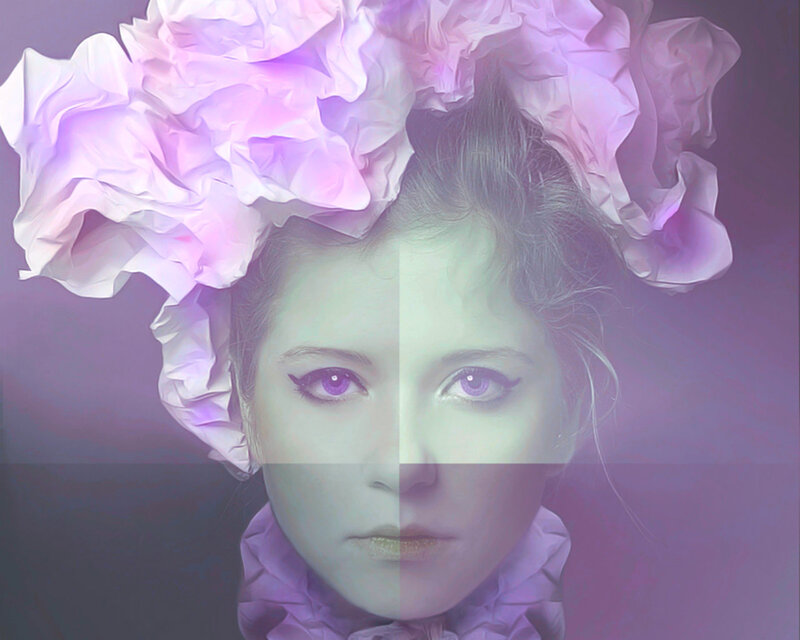 Woman with Floral Headpiece — Purple, Dreamy, Digital Art, Flowers