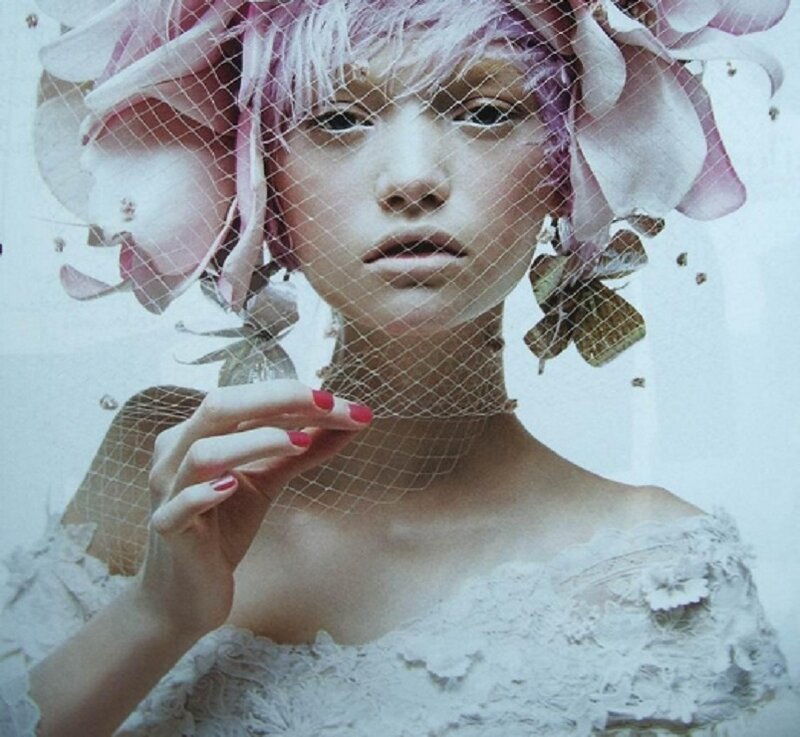 Woman with Floral Headpiece — White, Dramatic