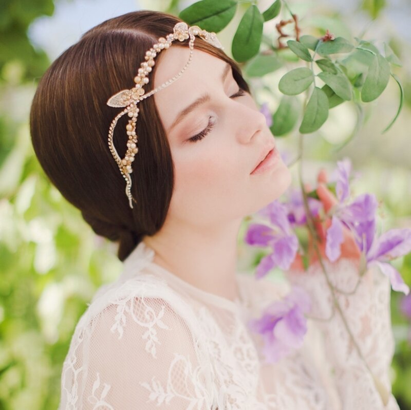 Woman with Floral Headpiece — White, Serene, Spring