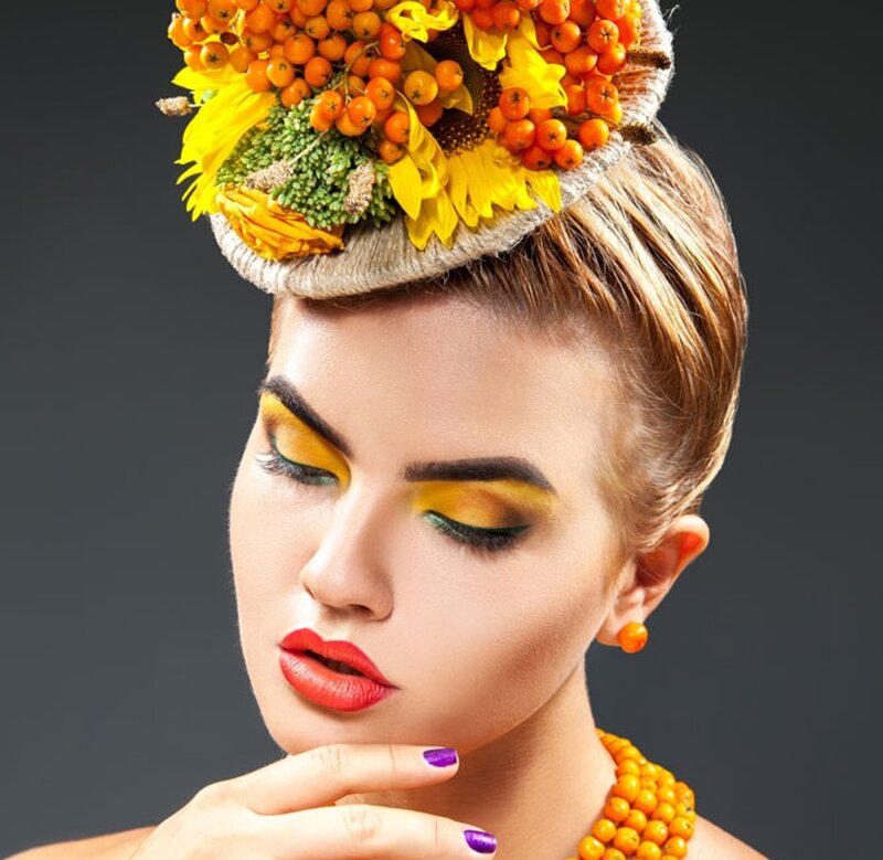 Woman with Floral Headpiece — Yellow, Dramatic