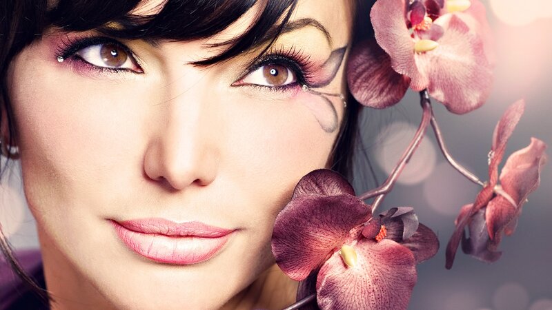 woman with floral makeup