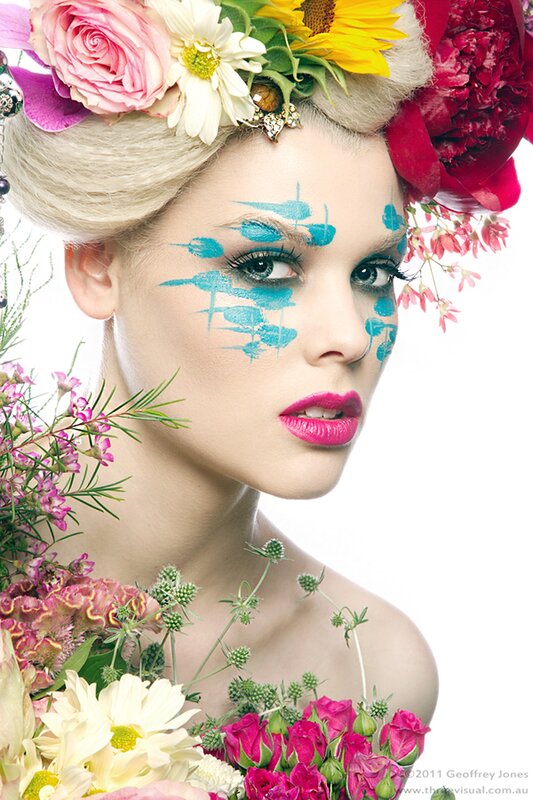 woman with floral makeup