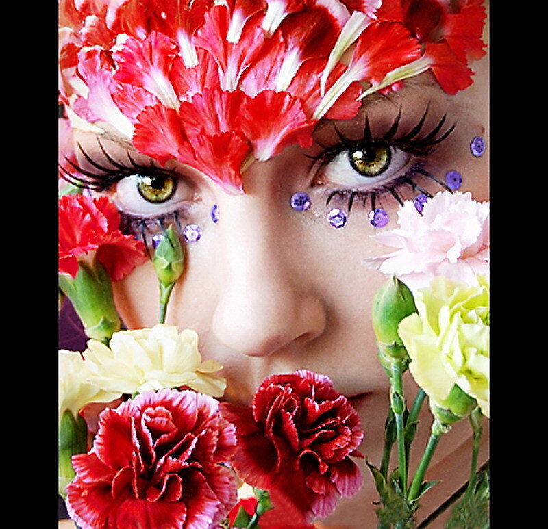 woman with floral makeup