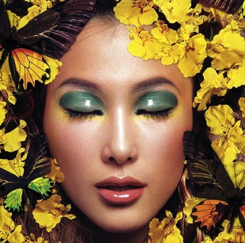 woman with floral makeup