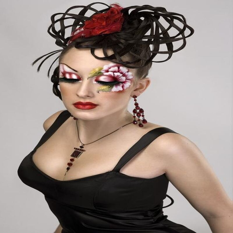 Woman with Floral Makeup — Black