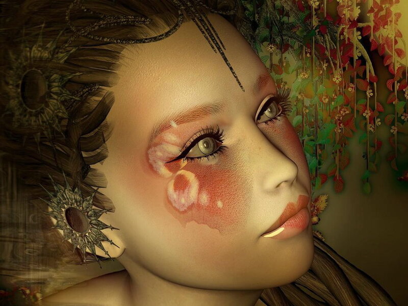 Woman with Floral Makeup — Brown